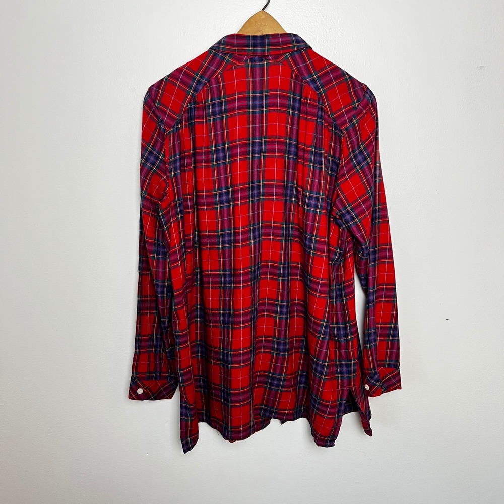 J. Jill Red Plaid Button Down Womens Medium Cotton Blend Long Sleeve Collared - Picture 7 of 7